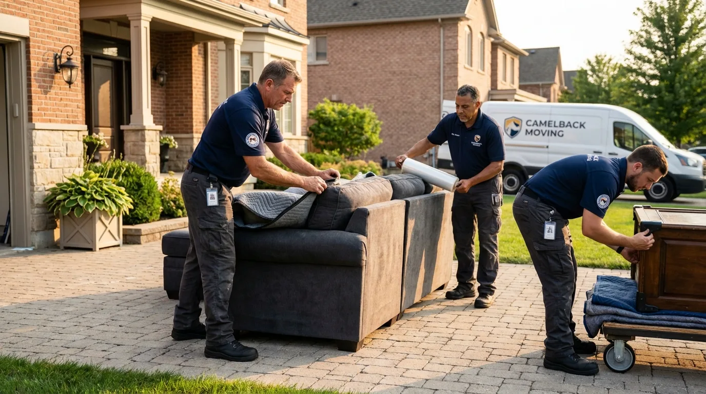 Large estate moving crew wrapping furniture in Saint Peter, MN